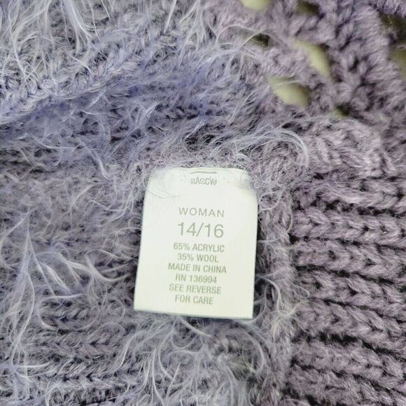 Roz & Ali Womens Plus Size 14/16 Purple Fuzzy Patterned Sweater Vest Cardigan - Picture 6 of 12